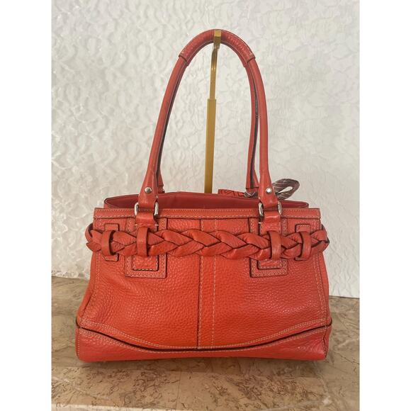 Coach coral Pebbled Leather braided handle Hamilton/Hampton Satchel Bag F13084 - Picture 2 of 9